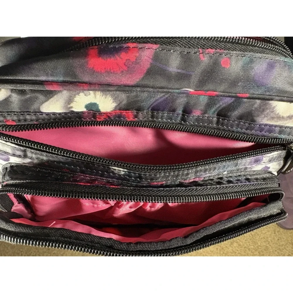 Lug Carousel Convertible Crossbody Belt Bag Purple Pink Floral Quilted Purse EUC